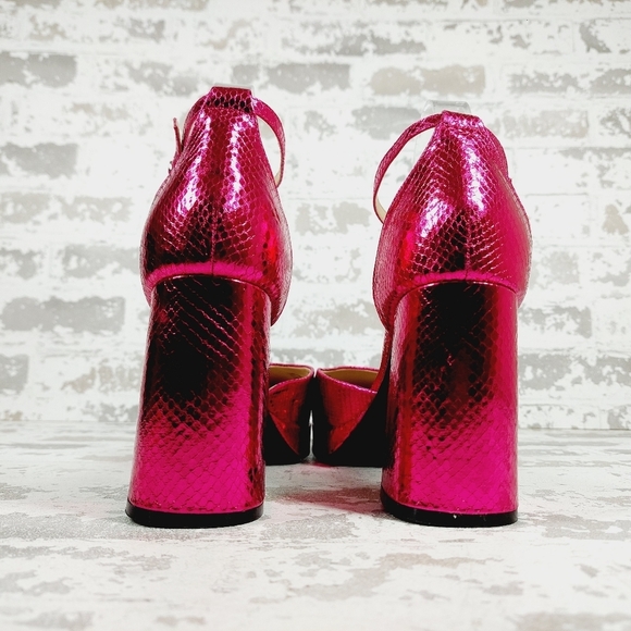 NEW BP BE PROUD Fynn Pink Metallic Ankle Strap Platform Heeled Sandals K297 - Picture 6 of 12